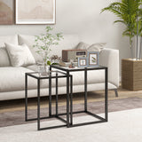 Glass Nest Of 2 Tables 42cm Wide With Steel Frame - Velmora