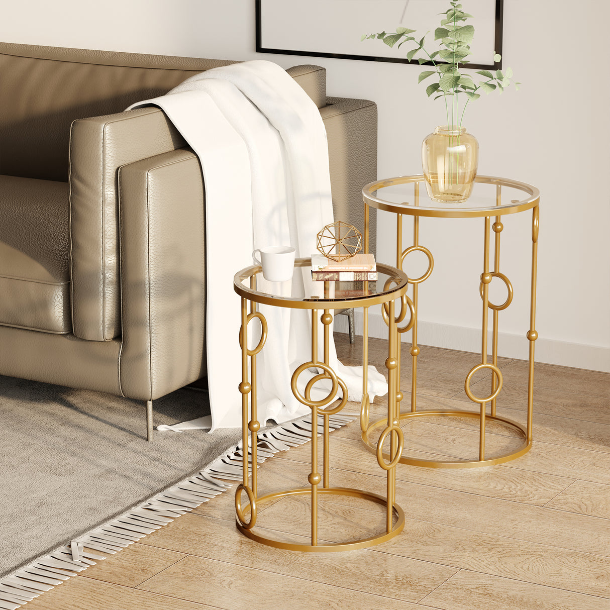 Glass Nesting Coffee Tables in Set of 2 Round - Velmora