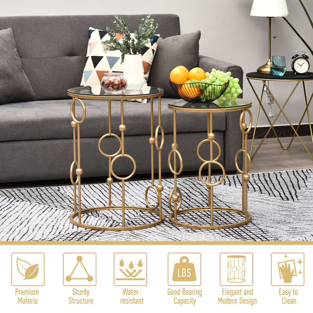 Glass Nesting Coffee Tables in Set of 2 Round - Velmora