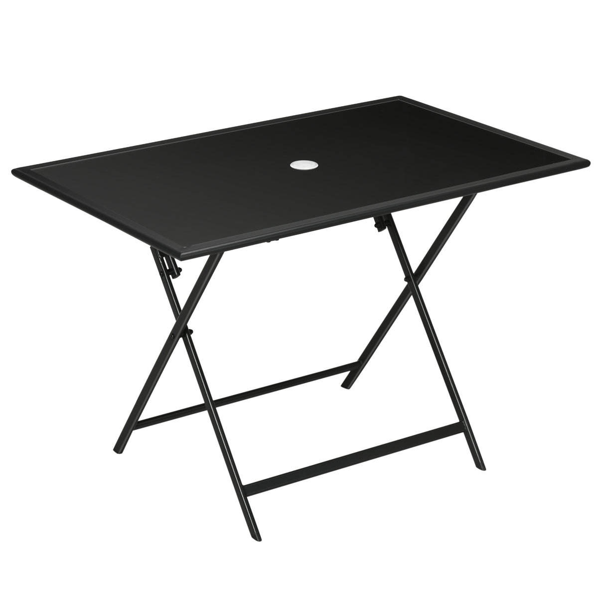 Glass Outdoor Dining Table for 6 People With Parasol Hole Rectangular - Velmora