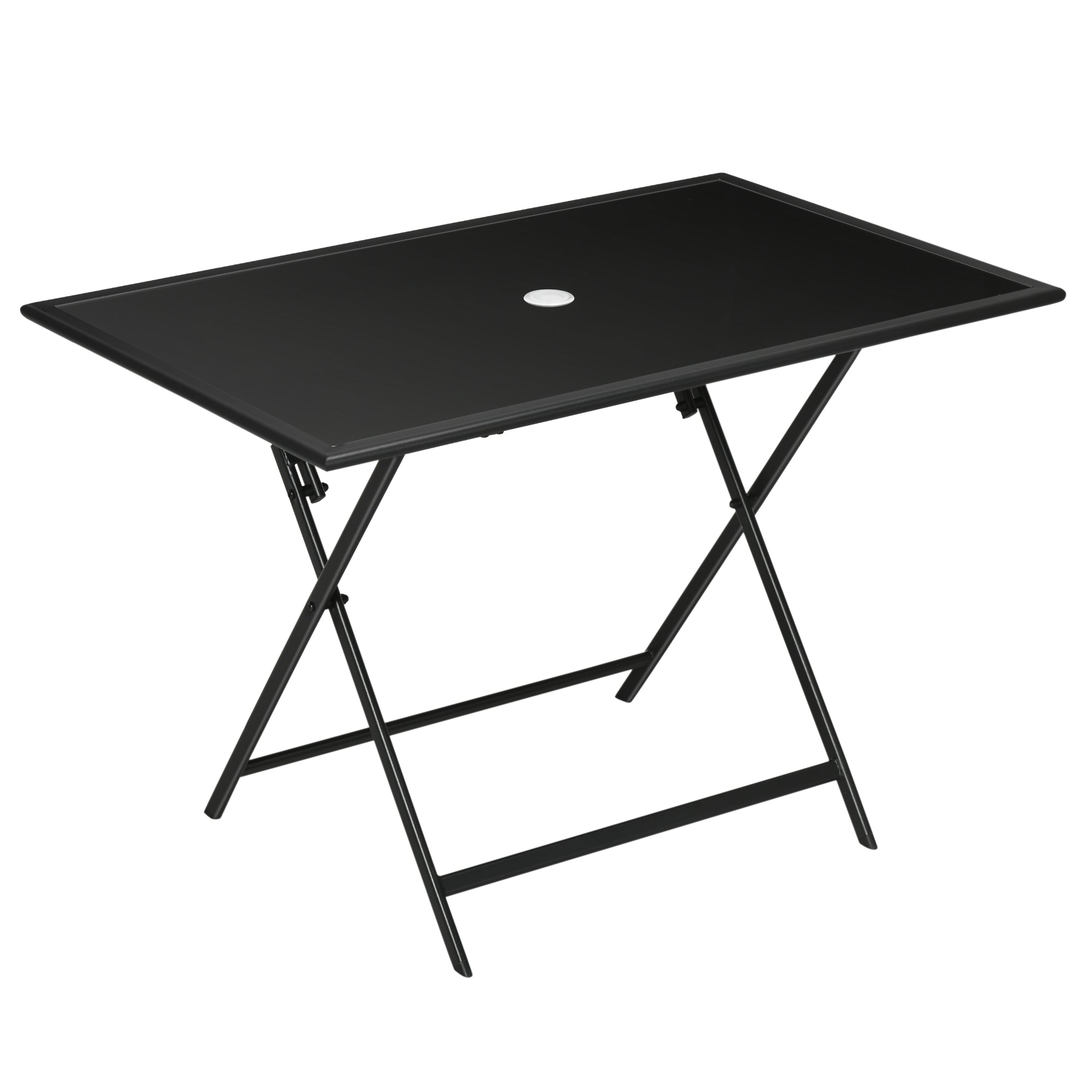 Glass Outdoor Dining Table for 6 People With Parasol Hole Rectangular - Velmora
