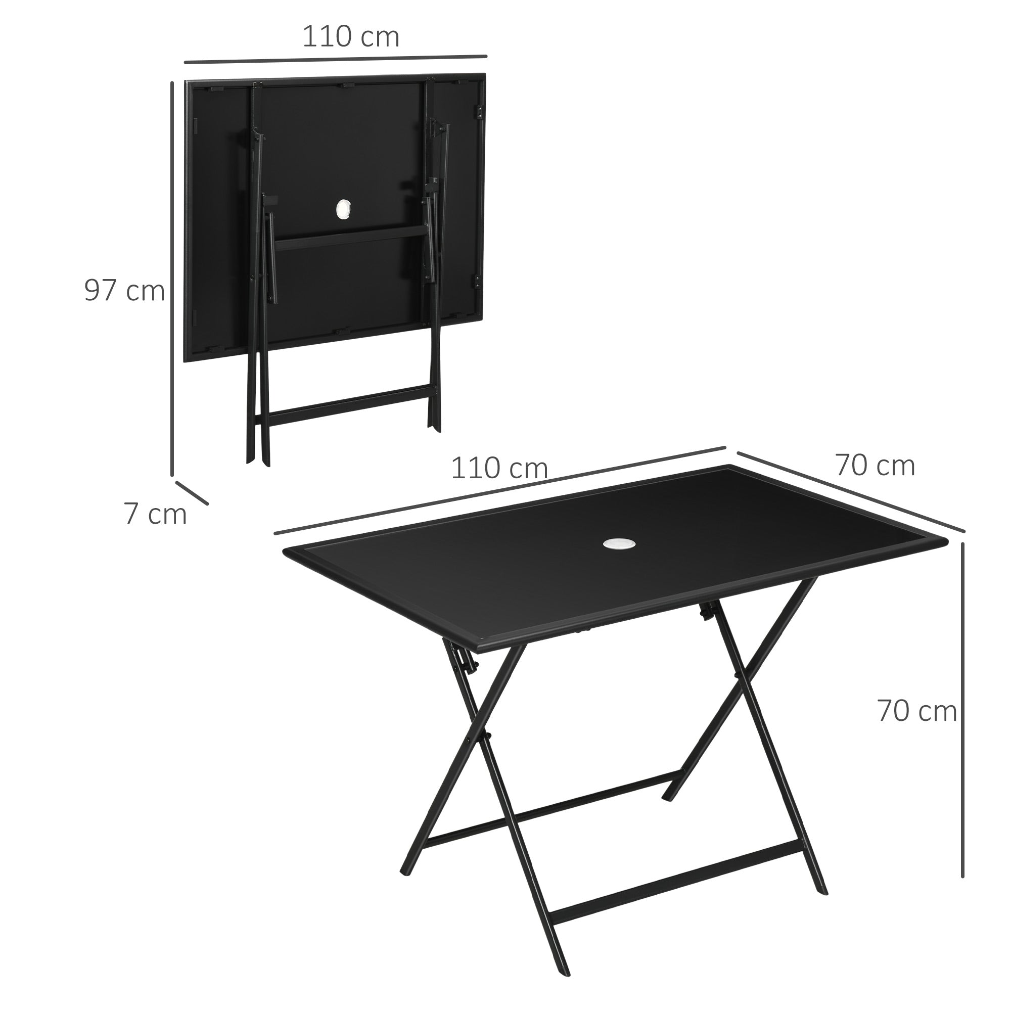 Glass Outdoor Dining Table for 6 People With Parasol Hole Rectangular - Velmora