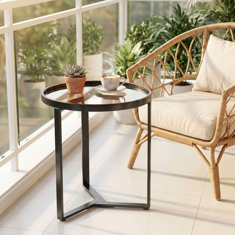 Glass Side Table 45cm Wide With Gold Metal Frame - Velmora