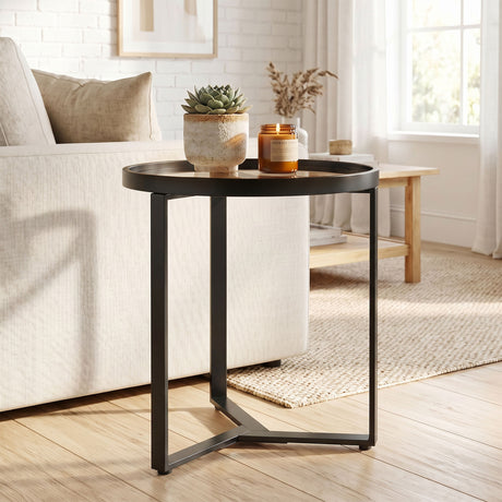 Glass Side Table 45cm Wide With Gold Metal Frame - Velmora