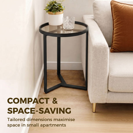 Glass Side Table 45cm Wide With Gold Metal Frame - Velmora