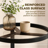 Glass Side Table 45cm Wide With Gold Metal Frame - Velmora