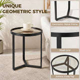 Glass Side Table 45cm Wide With Gold Metal Frame - Velmora