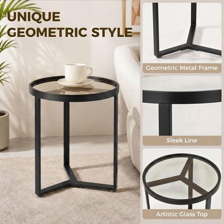 Glass Side Table 45cm Wide With Gold Metal Frame - Velmora