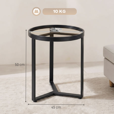 Glass Side Table 45cm Wide With Gold Metal Frame - Velmora