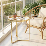 Glass Side Table 45cm Wide With Gold Metal Frame - Velmora