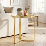 Glass Side Table 45cm Wide With Gold Metal Frame - Velmora
