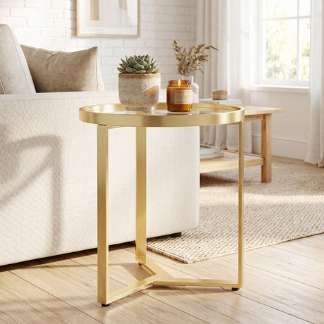 Glass Side Table 45cm Wide With Gold Metal Frame - Velmora