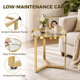 Glass Side Table 45cm Wide With Gold Metal Frame - Velmora