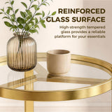 Glass Side Table 45cm Wide With Gold Metal Frame - Velmora