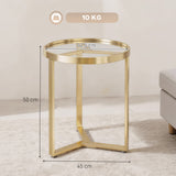 Glass Side Table 45cm Wide With Gold Metal Frame - Velmora