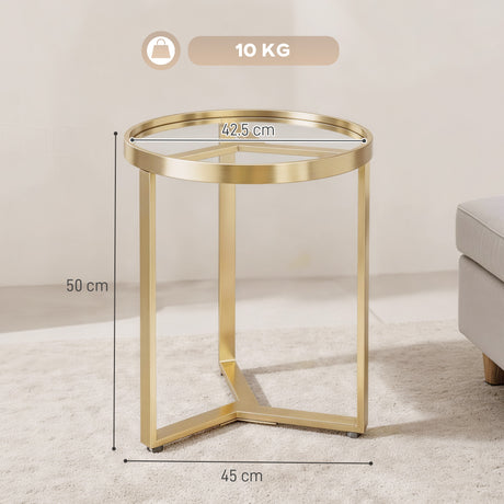 Glass Side Table 45cm Wide With Gold Metal Frame - Velmora