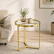 Glass Side Table 45cm Wide With Gold Metal Frame - Velmora