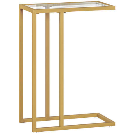 Glass Side Table 46cm Wide With Gold Steel Frame - Velmora
