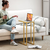 Glass Side Table 46cm Wide With Gold Steel Frame - Velmora