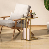 Glass Side Table 46cm Wide With Gold Steel Frame - Velmora