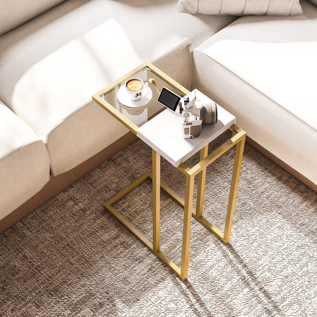 Glass Side Table 46cm Wide With Gold Steel Frame - Velmora