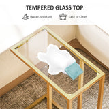 Glass Side Table 46cm Wide With Gold Steel Frame - Velmora