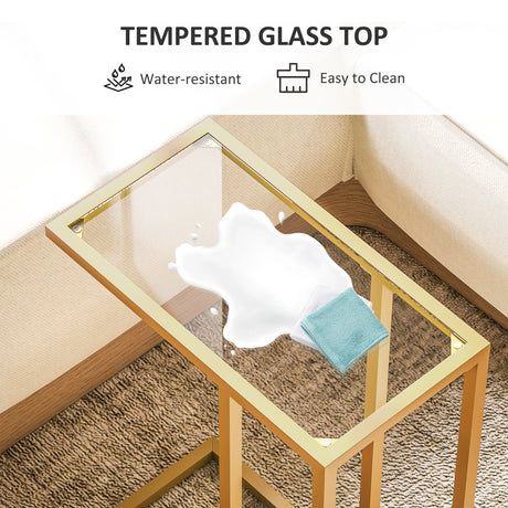 Glass Side Table 46cm Wide With Gold Steel Frame - Velmora