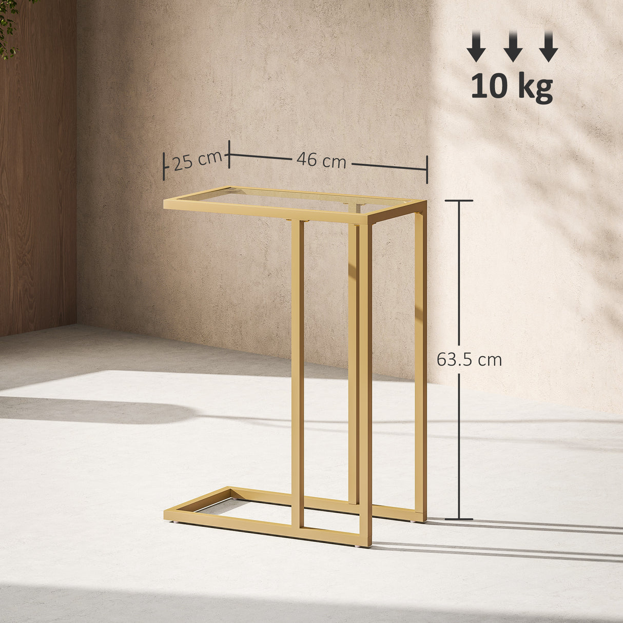 Glass Side Table 46cm Wide With Gold Steel Frame - Velmora