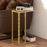 Glass Side Table 46cm Wide With Gold Steel Frame - Velmora