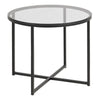 Glass Side Table Round With Black Metal X-Frame - Cross