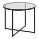 Glass Side Table Round With Black Metal X-Frame - Cross