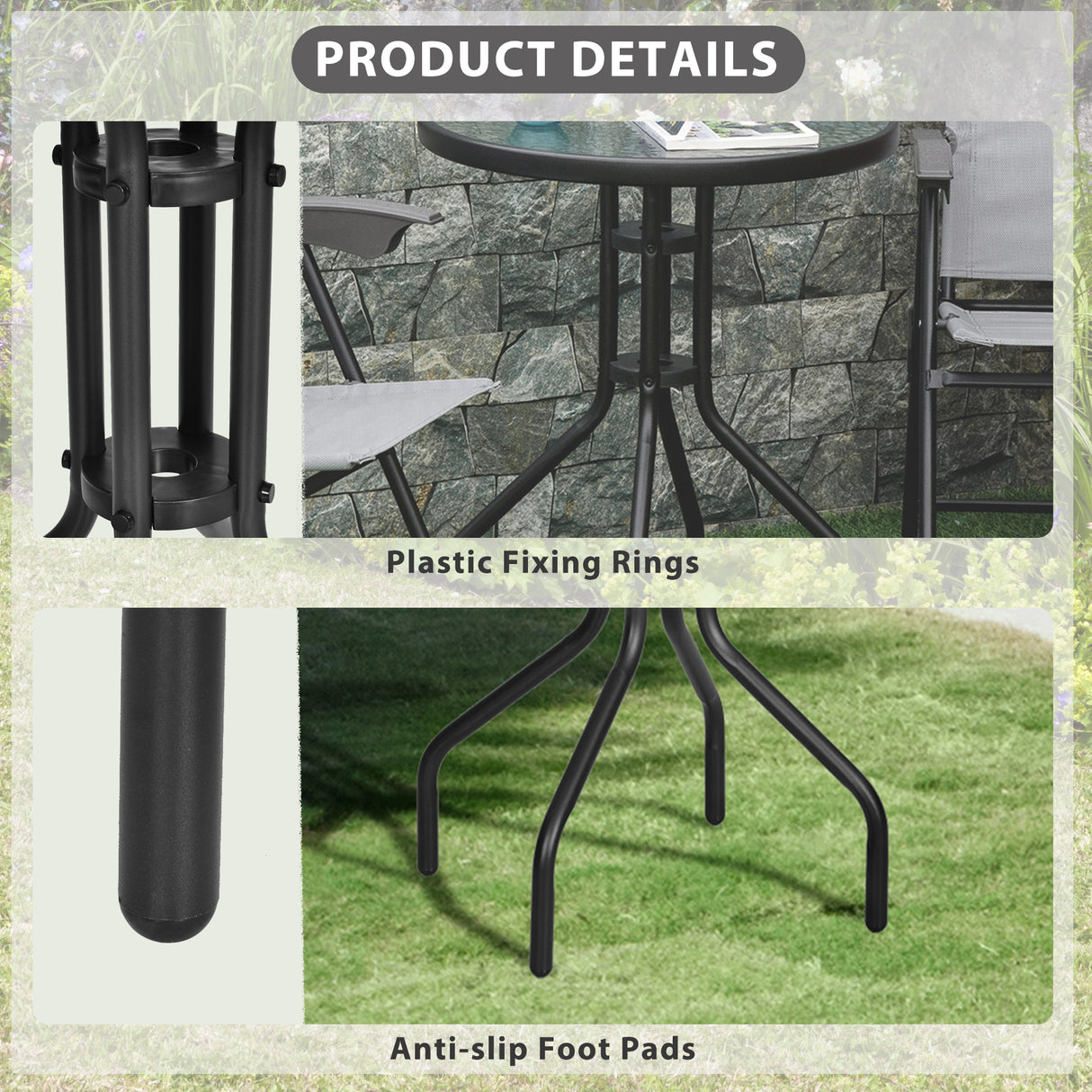 Glass Top Bistro Garden Coffee Table Round - Velmora