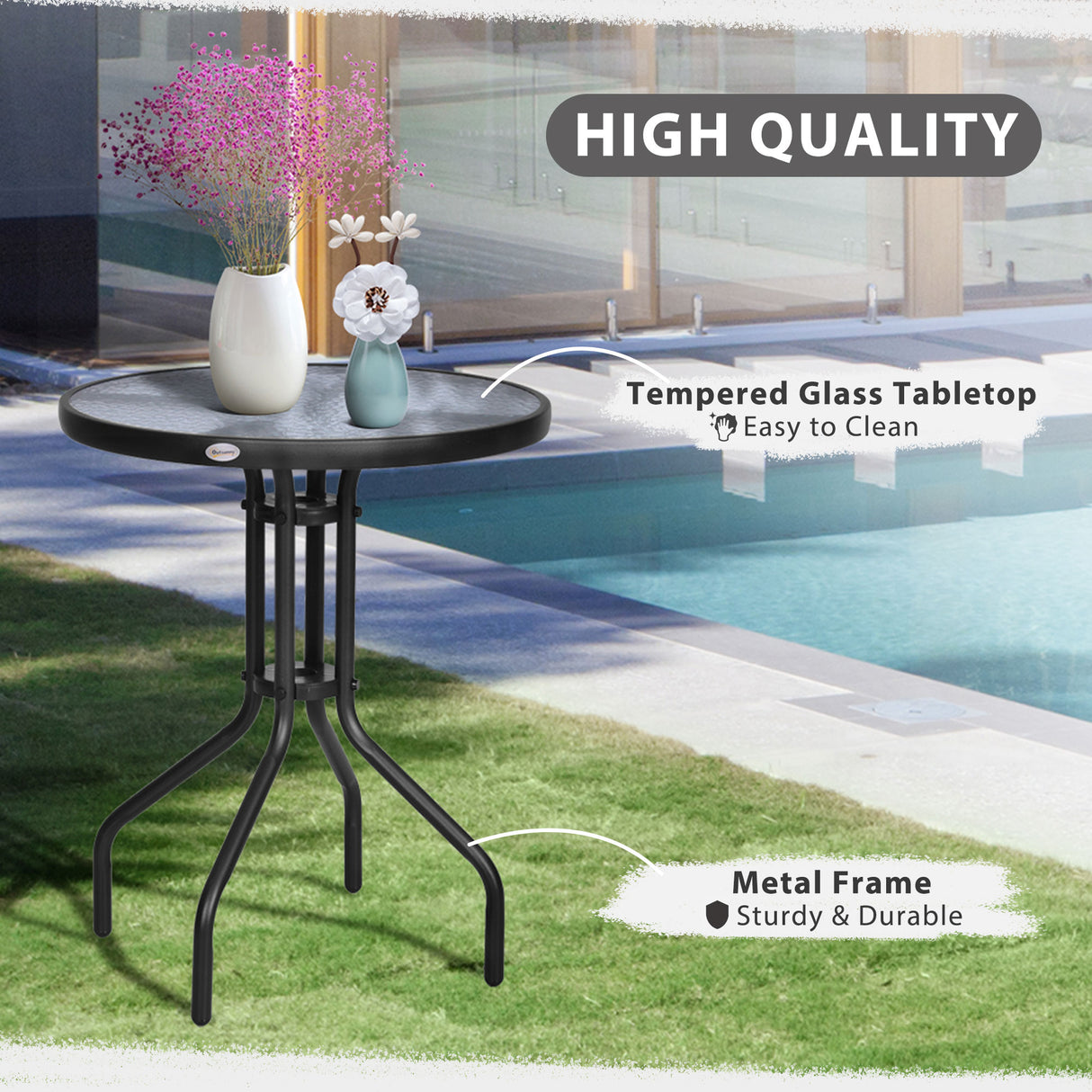 Glass Top Bistro Garden Coffee Table Round - Velmora