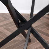 Glass Top Dining Table Round for 4 People With Steel Legs - Velmora