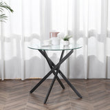 Glass Top Dining Table Round for 4 People With Steel Legs - Velmora