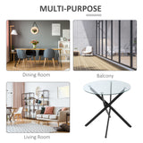 Glass Top Dining Table Round for 4 People With Steel Legs - Velmora