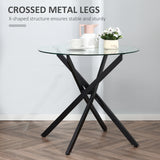 Glass Top Dining Table Round for 4 People With Steel Legs - Velmora