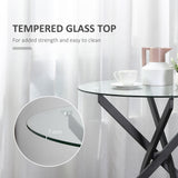 Glass Top Dining Table Round for 4 People With Steel Legs - Velmora