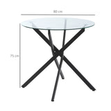 Glass Top Dining Table Round for 4 People With Steel Legs - Velmora