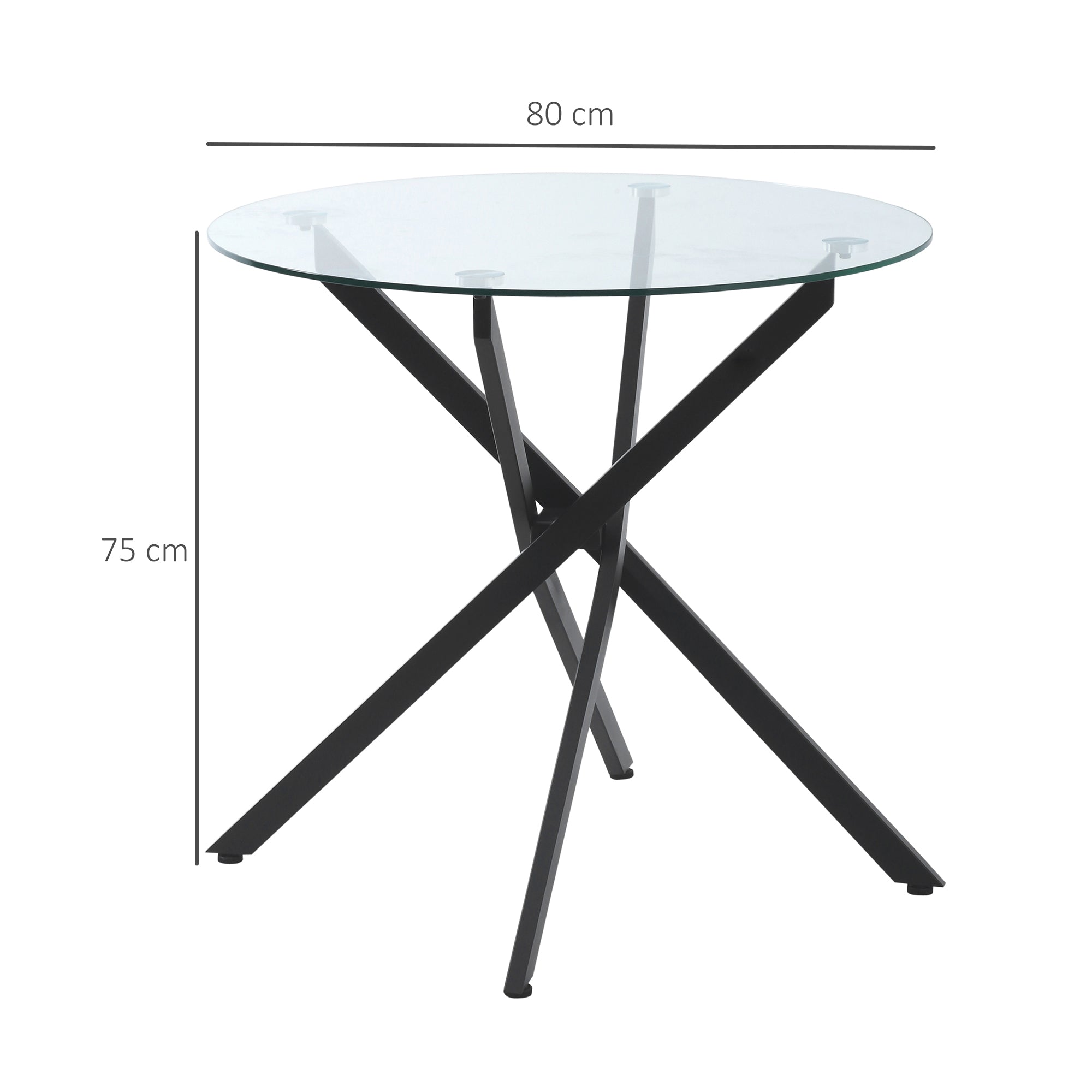 Glass Top Dining Table Round for 4 People With Steel Legs - Velmora