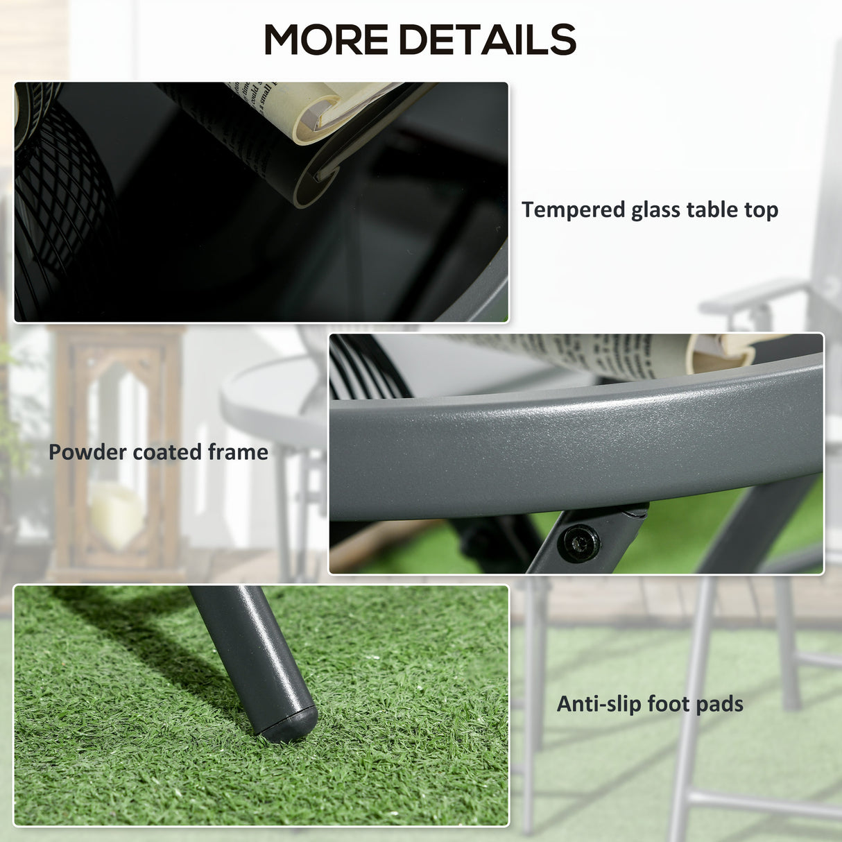 Glass Top Folding Garden Side Table Round - Velmora