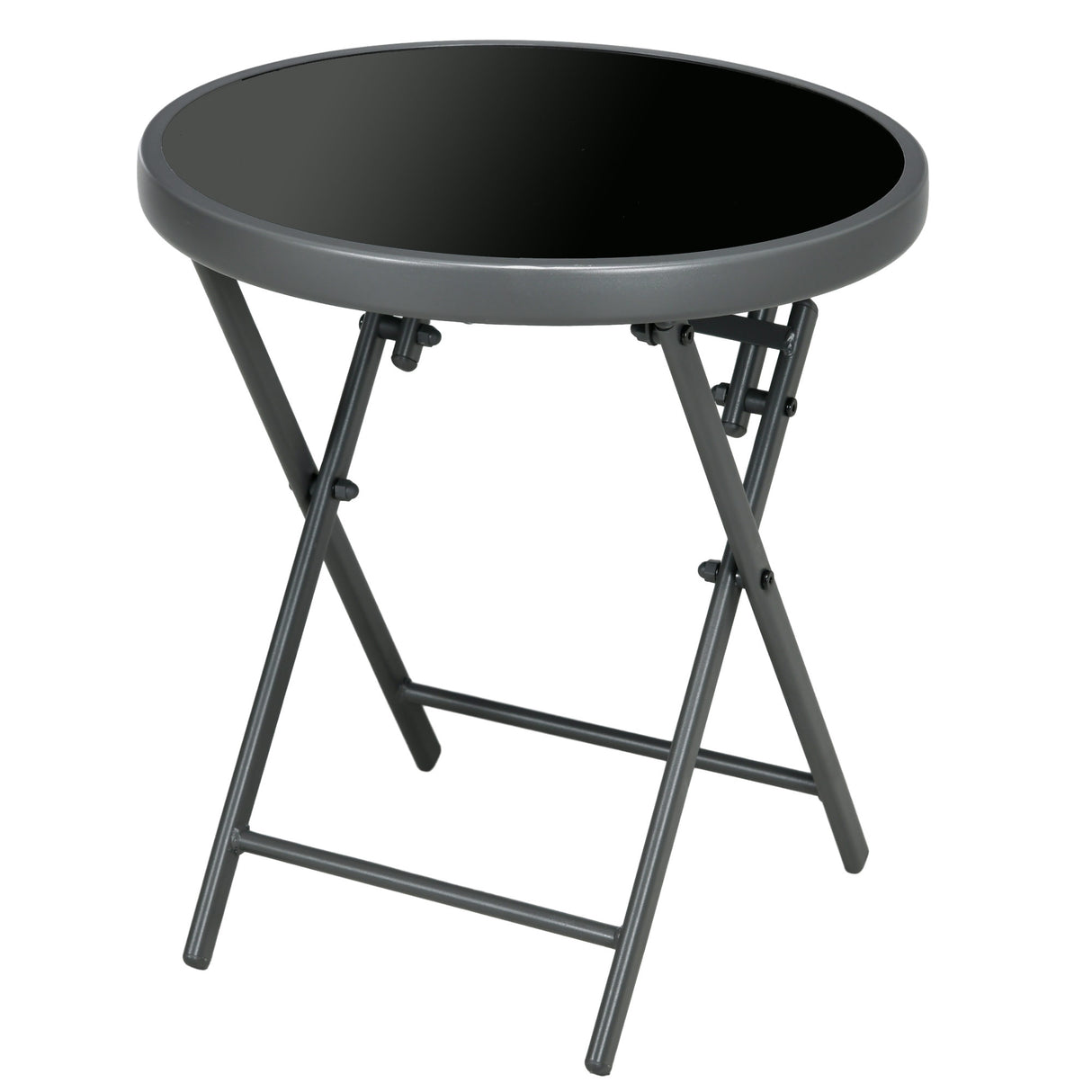 Glass Top Folding Garden Side Table Round - Velmora