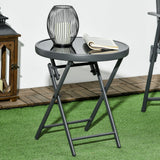 Glass Top Folding Garden Side Table Round - Velmora