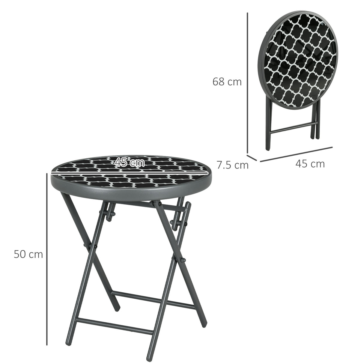 Glass Top Folding Garden Side Table Round - Velmora