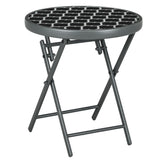 Glass Top Folding Garden Side Table Round - Velmora