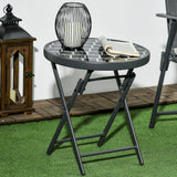Glass Top Folding Garden Side Table Round - Velmora