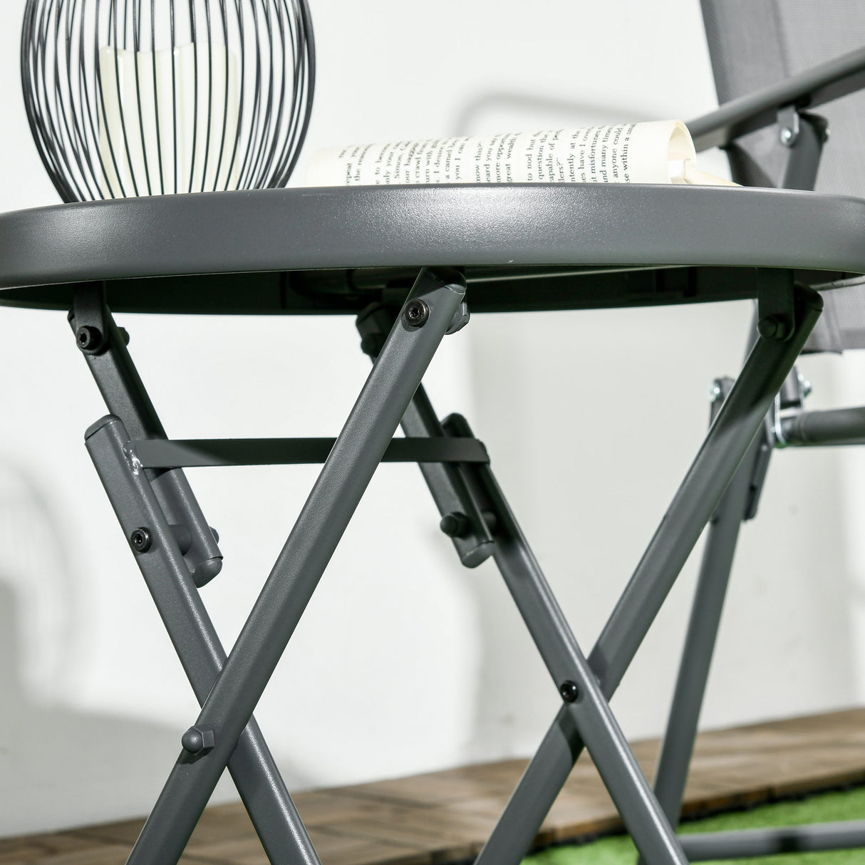 Glass Top Folding Garden Side Table Round - Velmora