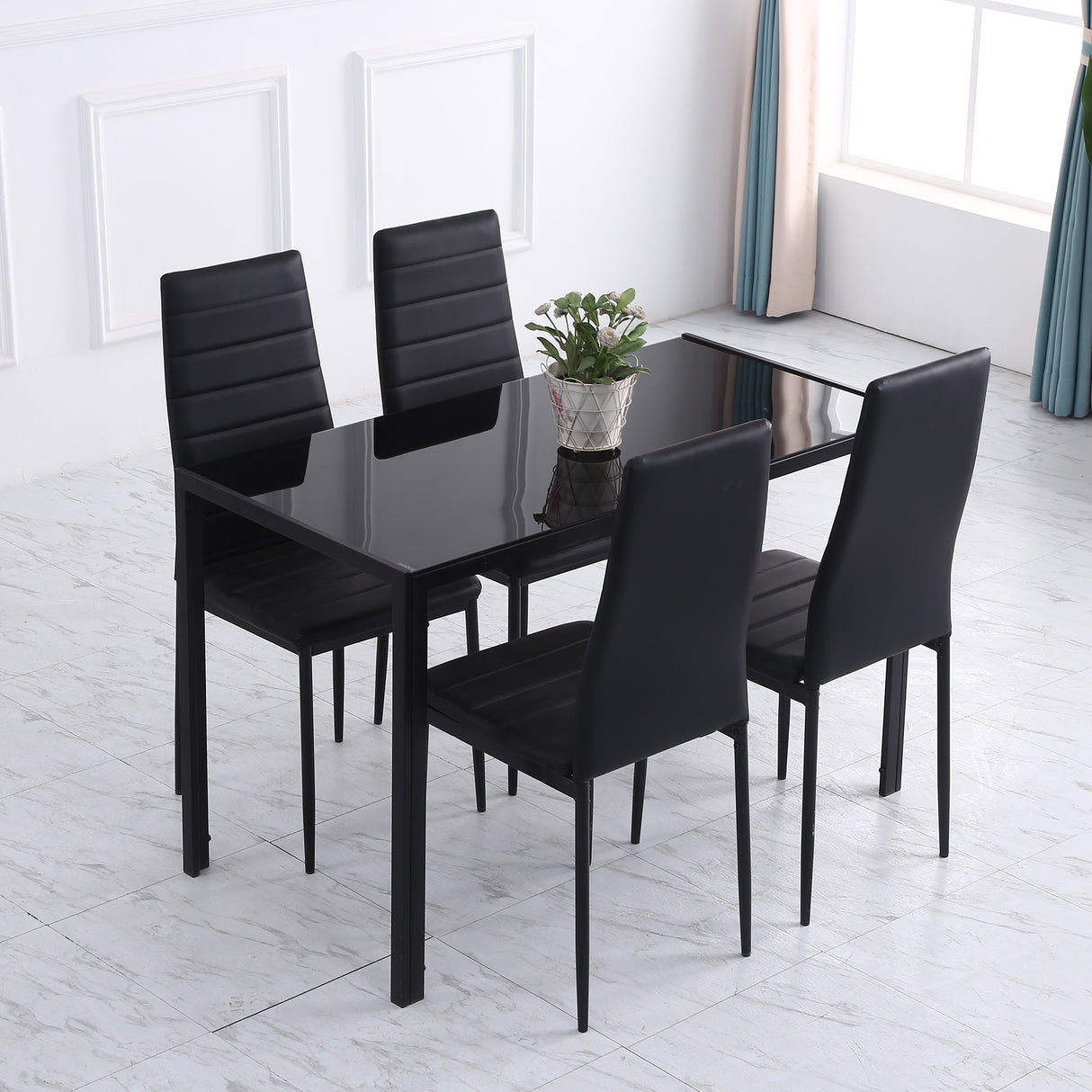 Glass Top Kitchen Dining Table Rectangular for 4 People - Velmora