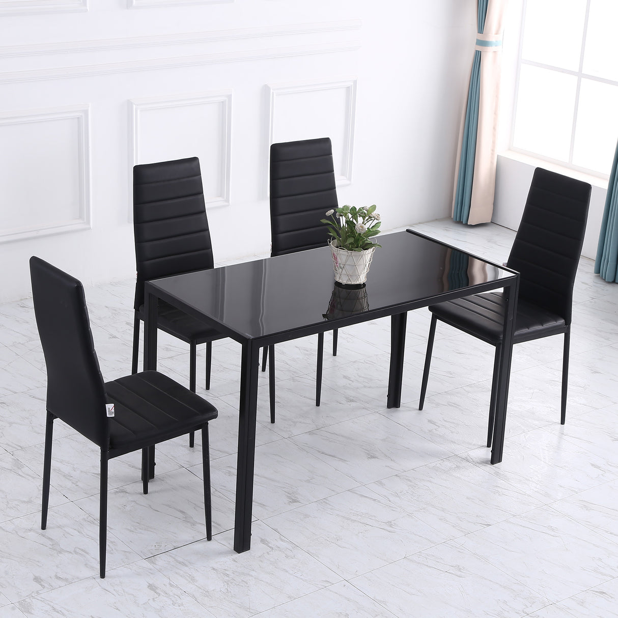 Glass Top Kitchen Dining Table Rectangular for 4 People - Velmora