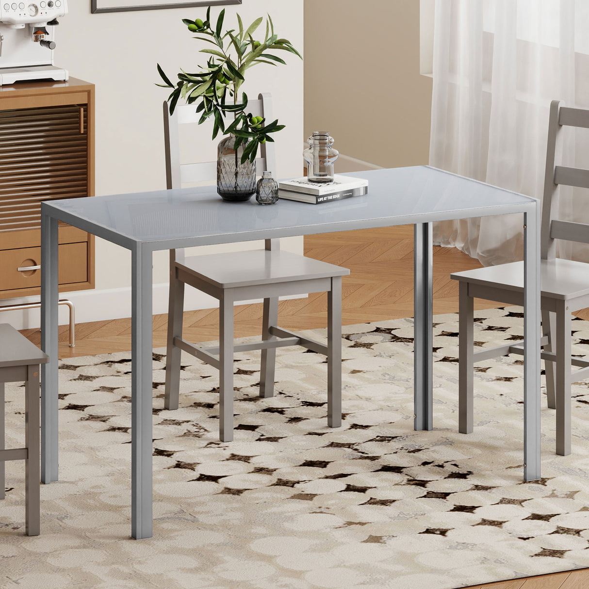 Glass Top Kitchen Dining Table Rectangular for 4 People - Velmora